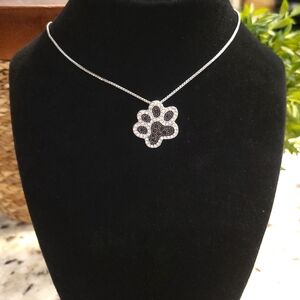 Paw Print Rhinestone Encrusted Pendant Necklace